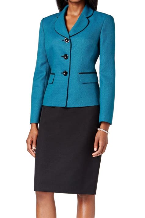 Le Suit New Blue Womens Size Tweed Three Button Skirt Suit Set