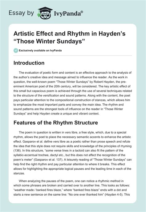 Artistic Effect Of Hayden S Those Winter Sundays 851 Words Essay Example