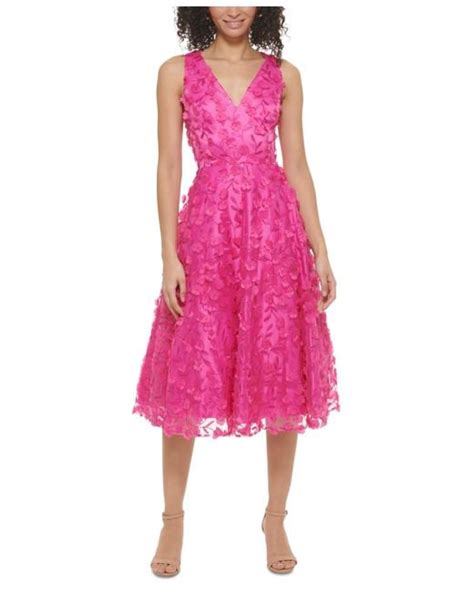 Eliza J 3d Floral Fit And Flare Midi Dress In Pink Lyst