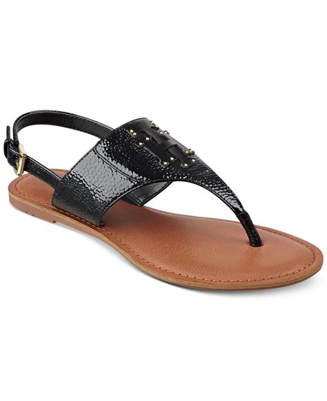 Tommy Hilfiger Laney Flat Thong Sandals In Black Black Patent Lyst