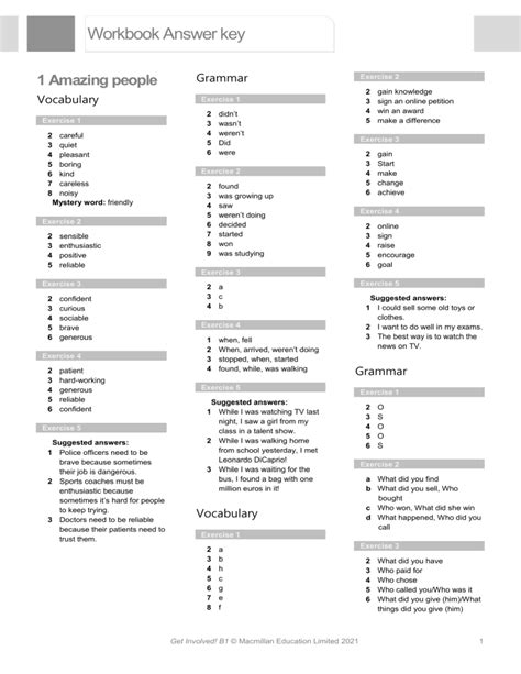 Get Involved B1 Workbook Answer Key