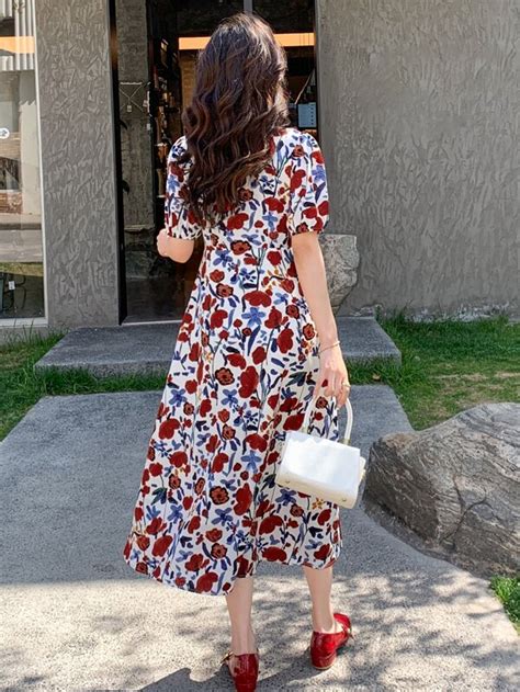 Dazy Allover Floral Print Puff Sleeve Dress Shein Usa