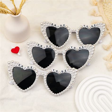 Custom Bride Heart Sunglassespearl Heart Sunglassesheart Shaped Bride Glasses For Bachelorette