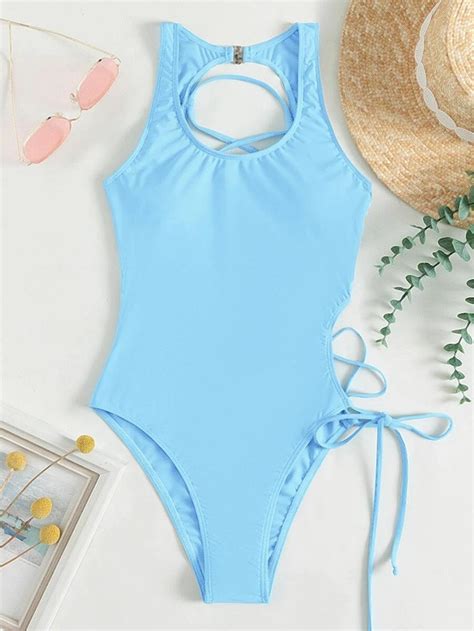 2022 New Sexy European And American Pure Color Lace Up Swimsuit Ladies