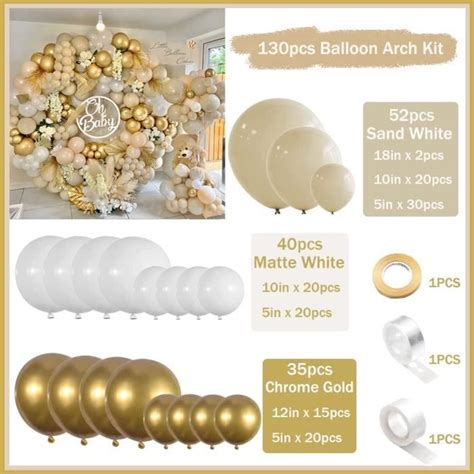 Arche Ballon Beige 130Pcs Kit Guirlande De Ballons Beige Blanc