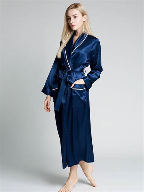 22 Momme Full Length Luxurious Silk Robe With Piping FS041 199 00