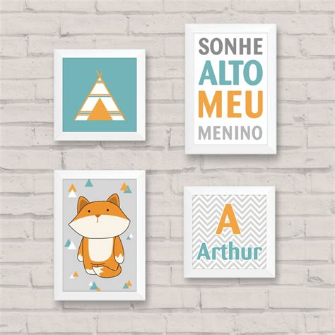 Kit Quadro Infantil Raposinha Sonhe Alto Meu Menino Elo