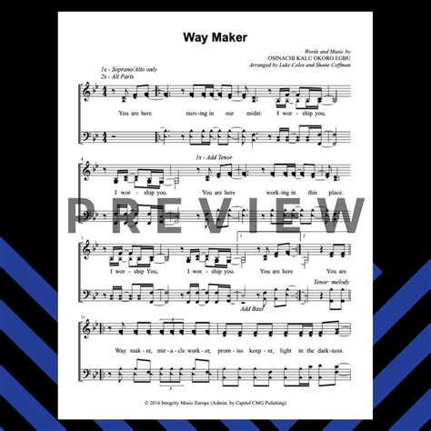 Way Maker (Sheet Music) — United Voice Worship