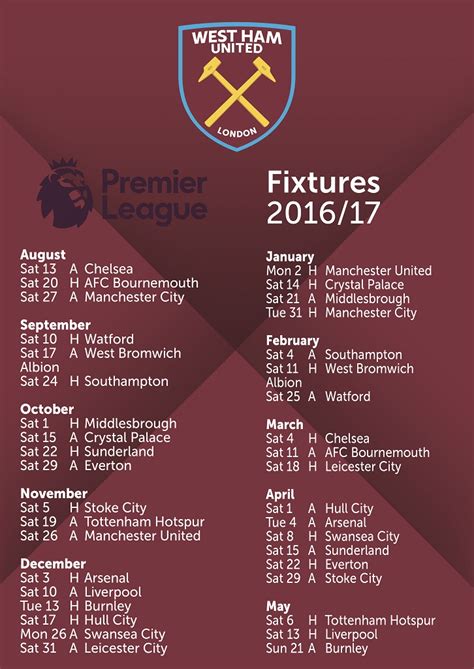 West Ham Premier League fixtures revealed | Claretandhugh