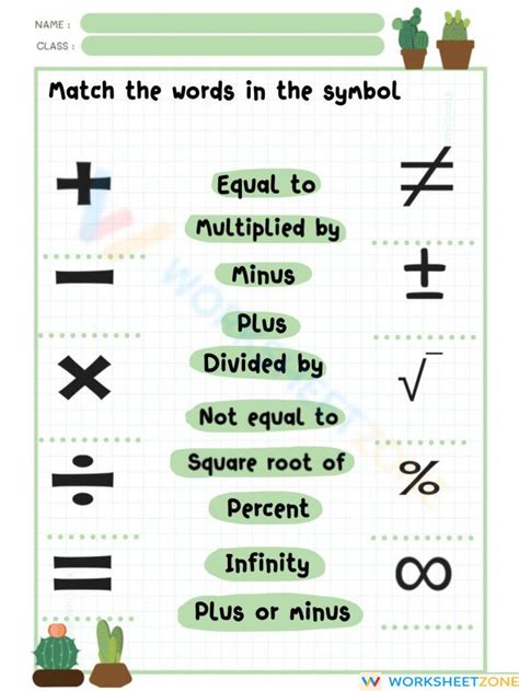 Math Symbols Worksheet