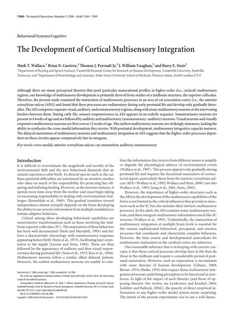 Pdf The Development Of Cortical Multisensory Integration