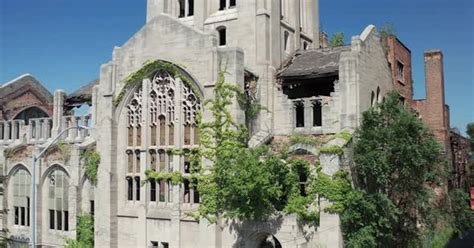 Abandoned Historic City Methodist Church In Gary Indiana With Drone Video Pulling Out Stock