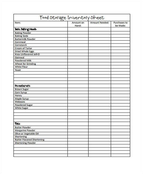 Food Storage Inventory Sheet Printable