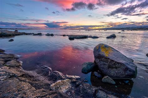 Wallpaper Matahari Terbenam Laut Teluk Batu Alam Pantai