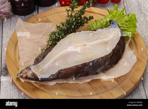 Raw Wolffish Steak Ready For Cooking Stock Photo Alamy