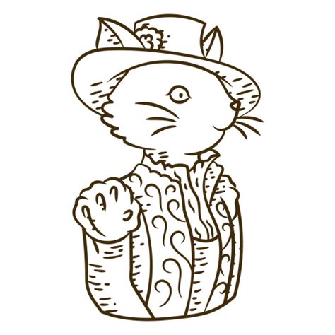 Diseño PNG Y SVG De Dibujo En Blanco Y Negro De Un Gato Con Sombrero