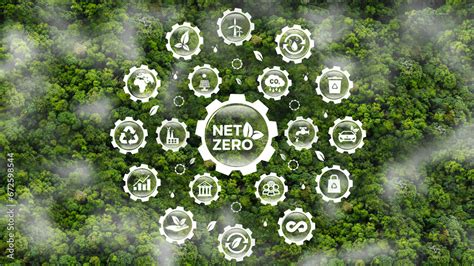 Net Zero And Carbon Neutral Concept Net Zero Icons On Top View Of