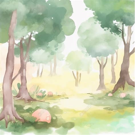 Premium Photo Watercolor Painting Of A Forest With Trees And Grass