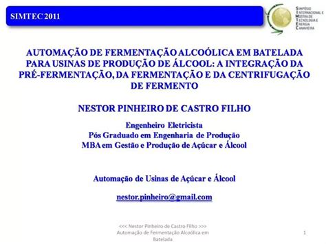 PPT Nestor Pinheiro De Castro Filho Automa O De Fermenta O Alco Lica