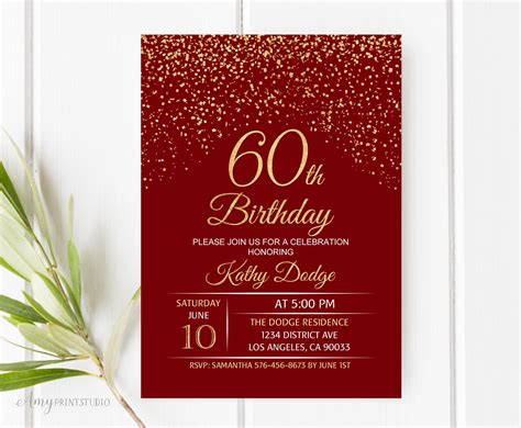 Th Birthday Invitation Red Gold Birthday Invitation Red Etsy