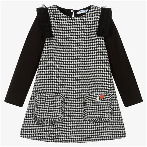 Mayoral Girls Black And Ivory Houndstooth Dress Childrensalon