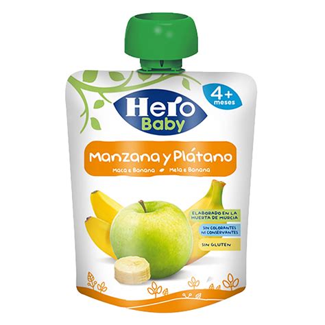 Preparado de manzana y plátano desde 4 meses Hero Baby sin gluten