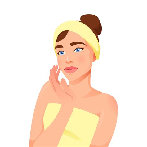 Beauty Woman With Clean Skin Care In Cartoon Style Vector Illustration