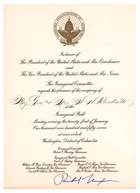 Richard Nixon Signed Invitation Rr Auction