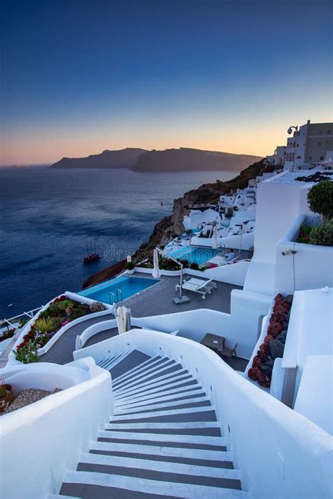 Oia Village in Santorini Island at Sunset in Greece Editorial Stock ...