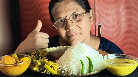 BIGBITES EATING RICE WITH DUCK EGG CURRY PUI SHAK UCCHE KUMRO BHAJA