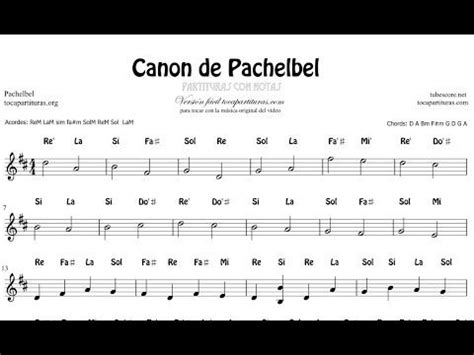 Canon de Pachelbel Partitura de Flauta Violín Saxofón Alto Trompeta