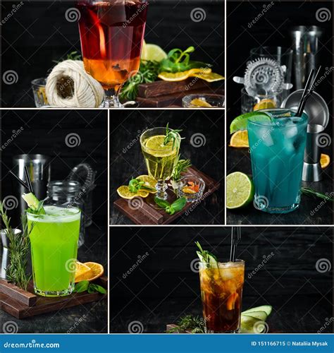 Photo Collage Alcoholic Colored Cocktails And Drinks Stock Image Image Of Summer Drinks