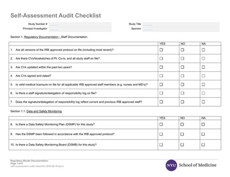 Self Assessment Audit Checklist