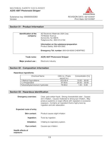 Pdf Material Safety Data Sheet Section 01 Product Information Dokumen Tips