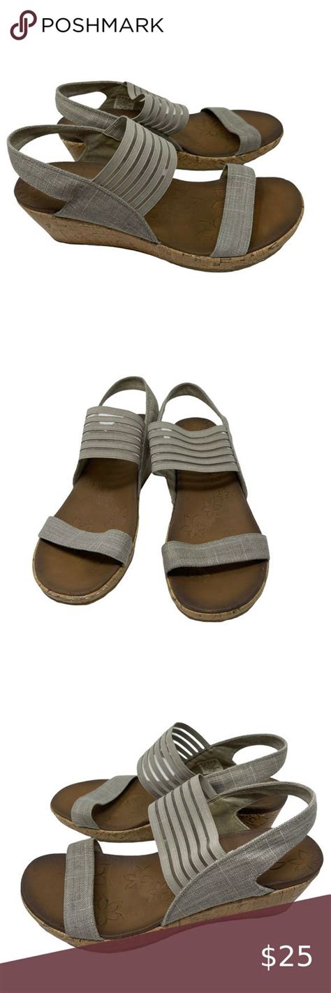 Skechers Beverlee Smitten Kitten Taupe Open Toe Wedge Sandals Luxe Foam