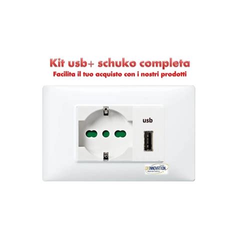 Presa Usb Con Schuko Completa Monoblocco Con Placca Bianca Compatibile