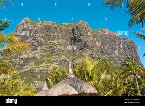 Le Morne Brabant mountain towering over the beach in front of the hotel ...