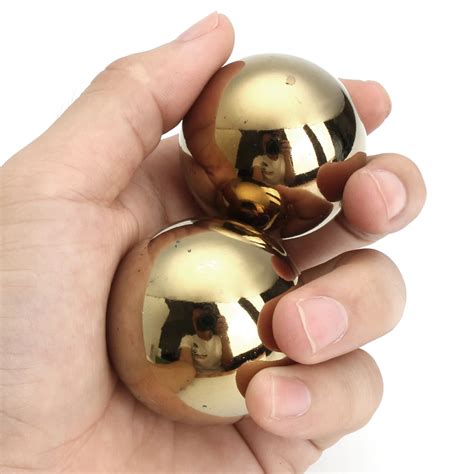 2pcs Metal Exercise Hand Wrist Solid Gold Tone Baoding Balls Chinese Health Exercise Therapy