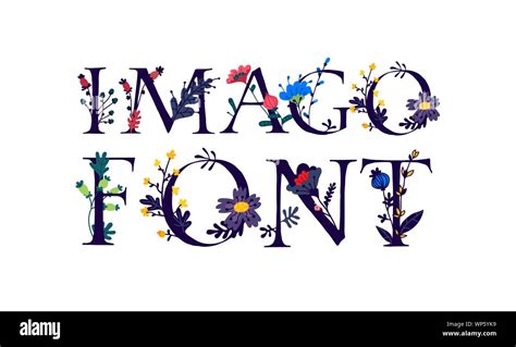 Lettering Font Image. Vector. Logo in flowers and plants. Company logo or flower shop Stock ...