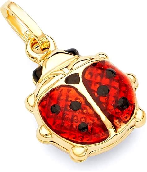 Amazon 14k REAL Yellow Gold Lady Bug Enamel Charm Pendant Jewelry