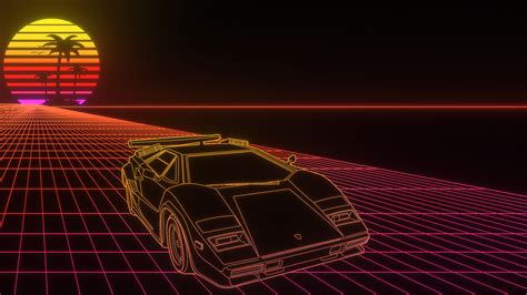 Black Yellow Car Synthwave Retro Wave Moon Palm Trees Hd Vaporwave Wallpapers Hd Wallpapers