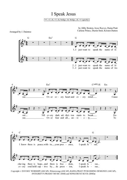 I Speak Jesus by Jesse Reeves - 3-Part - Digital Sheet Music | Sheet ...