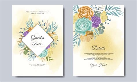 Premium Vector Elegant Wedding Invitation Card With Colourful Floral