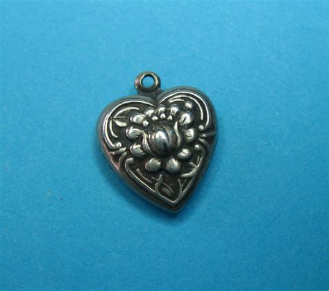 Vintage Sterling Silver Floral Puffy Heart Charm From Just4girls On