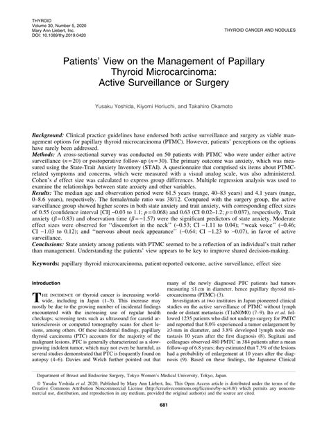 Pdf Patients View On The Management Of Papillary Thyroid