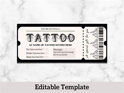 Tattoo Voucher Tattoo Coupon Tattoo Gift Certificate Card Ticket