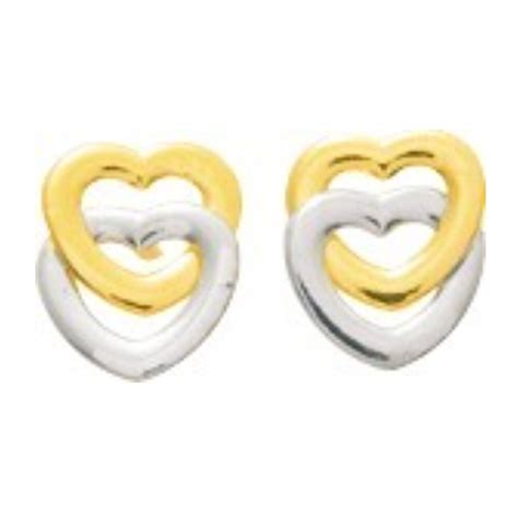 Boucles D Oreilles Coeurs Puce Or Jaune Et Or Blanc 9ct PremierCadeau