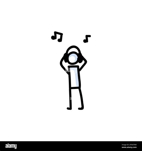 Music Headphone Stick Figure Vector Illustration Hand Drawn Simple