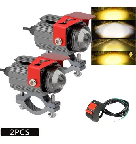 Par Faros Lupa 60w Luz Spot Doble Color Estrobos Auto Moto Meses Sin