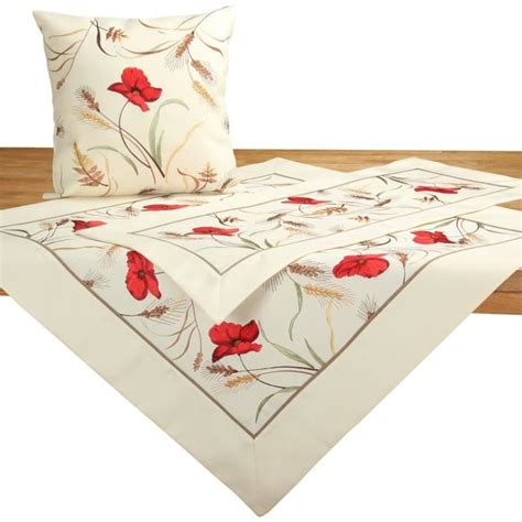 Coquelicot Rouge Céréalier Feuille Automne Nappe Chemin De Table Env